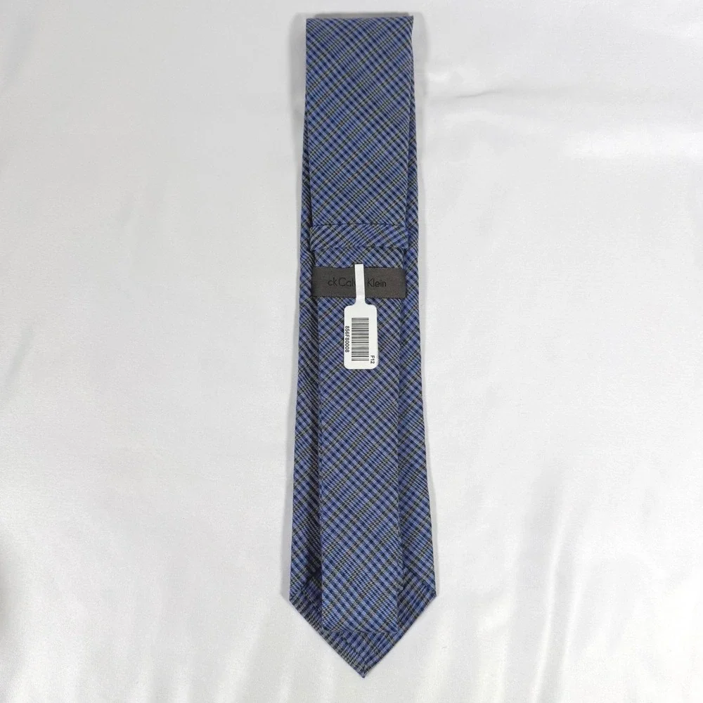 Calvin Klein Necktie Mens Blue Glen Plaid Silk Blend Professional Accessory